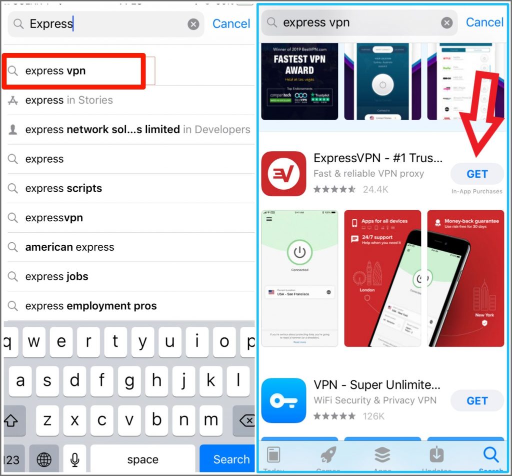 Tìm từ khóa "ExpressVPN" và tải xuống