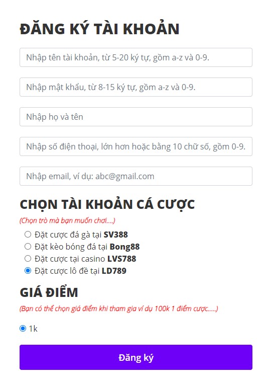 Link đăng ký tài khoản LD789