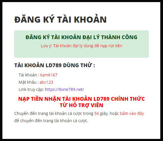 Nhận tài khoản LD789 tại màn hình